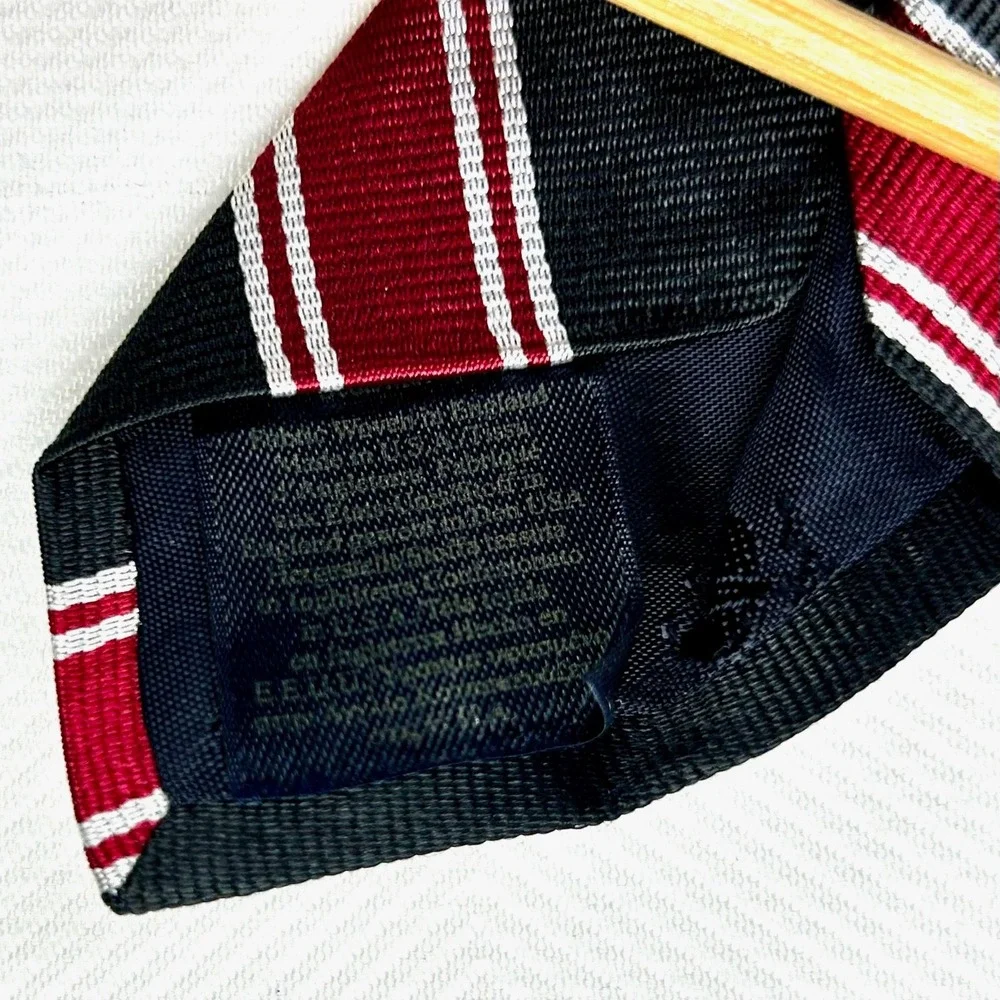 VTG Brooks Brothers Makers Red Black White Classic Stripe 100% Silk Tie